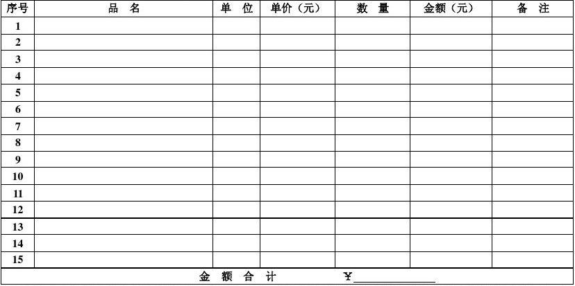 办公用品明细单